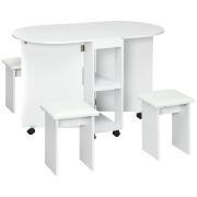 Σετ κουζίνας HOMCOM 5 τεμαχίων, Πτυσσόμενο τραπέζι με 2 ράφια και 4 σκαμπό από μοριοσανίδα, λευκό 835-955V00WT