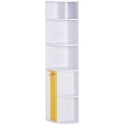 Homcom Γωνιακή Ξύλινη Βιβλιοθήκη τοίχου Λευκή με 5 Ράφια και Κίτρινο Ντουλάπι 29,8x29,9x147cm 836-172WT