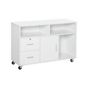 Τροχήλατο Ξύλινο Έπιπλο Γραφείου με 1 Ντουλάπι 3 Ράφια και 2 Συρτάρια 100 x 35 x 65 cm Χρώματος Λευκό HOMCOM 836-269WT