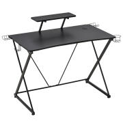 Γραφείο παιχνιδιών HOMCOM, με ράφι και βάσεις οθόνης, Μαύρο 836-419