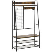 HOMCOM Coat Stand με σχάρα παπουτσιών και πάγκο Industrial Style από ξύλο και ατσάλι, 98x36x185cm, καφέ 837-208