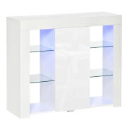 HOMCOM Μοντέρνος Μπουφές με Γυάλινα Ράφια - Λευκό 838-146