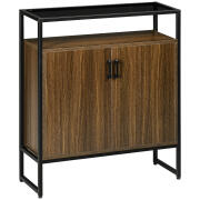 HOMCOM Ντουλάπι με Δύο Πόρτες από MDF με Κορυφή σε Tempered Glass, 82x30x98 cm, Καφέ και Μαύρο 838-266V00CF