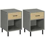 HOMCOM Σετ 2 Μοντέρνα Κομοδίνα με Ανοιχτό Ράφι και Συρτάρι, από μοριοσανίδα και μέταλλο, 40x40Px60cm 839-755V80GY
