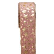 ΚΟΡΔ. HOLLAND VELVET ΡΟΖ-ΧΡΥΣΟ FOIL STARS 6.7cmX9m