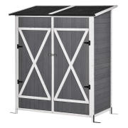 Outsunny Garden Shed Ξύλινη Εργαλειοθήκη, Διπλή Πόρτα με Κλειδαριά και Αποσπώμενο Τραπέζι, 139x75x160cm, Γκρι 845-353V01