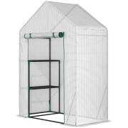 Outsunny Υπαίθριο Θερμοκήπιο με 2 Ράφια, Κυλιόμενη Πόρτα, 143x73x195cm, Λευκό 845-621