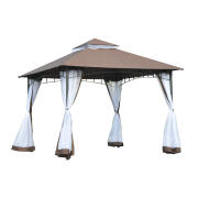 Outsunny Garden Gazebo 3x3m με κουνουπιέρα, πολυεστερική κατασκευή στέγης 2 επιπέδων σε καφέ μέταλλο 84C-010CF