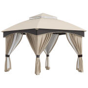 Outsunny 3x3m Steel Garden Gazebo με διπλό κουβούκλιο, πλέγμα και κουρτίνες που περιλαμβάνονται, μπεζ και γκρι 84C-368V00BG