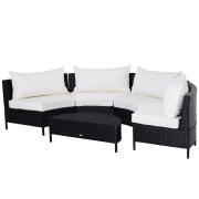 Έπιπλα κήπου Outsunny σε μαύρο ρατάν με λευκά μαξιλάρια, σετ 5 τεμαχίων με τραπεζάκι 860-081V01