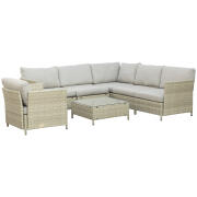 Outsunny 7 τεμαχίων Modular PE Rattan Garden Lounge σετ με μαξιλάρια, μπεζ 860-253V00BG