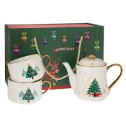 ΣΕΤ 3 ΚΕΡΑΜΙΚΗ ΤΣΑΓΙΕΡΑ ΜΕ 2 ΚΟΥΠΕΣ ΜΕ ΧΡΙΣΤΟΥΓΕΝΝΙΑΤΙΚΟ ΣΚΗΝΙΚΟ  ΣΕ ΚΟΥΤΙ