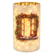 A.I. Decoration Κηροπήγιο Γυάλινο Παράθυρο με LED Μπαταρίας Ø12Χ20εκ.