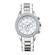 Timothy Stone Γυναικείο Ρολόι Χρώματος Γκρι-Άσπρο με Μεταλλικό Δίχρωμο Μπρασελέ και Κρύσταλλα Swarovski® A-031-SLWH