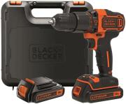 Black+Decker Κρουστικό Δραπανοκατσάβιδο 18V 2 Ταχυτήτων Σε Βαλιτσάκι (Περιλαμβάνει 2 Μπαταρίες 1.5Ah)