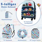 Costway  Σετ παιδικών αποσκευών 5 τεμαχίων με βαλίτσα 16 ιντσών, σακίδιο 13 ιντσών, μαξιλάρι λαιμού, ετικέτα αποσκευών & κουτί γεύματος - Μπλε. BN10025NY