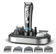 BRUNO BRN-0221 Κουρευτική/Ξυριστική μηχανή 5 σε 1 επαναφορτιζόμενη ψηφιακή ένδειξη σετ 16τμχ black-Inox