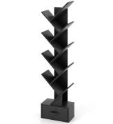 Costway Ξύλινη Επιδαπέδια Ραφιέρα-Βιβλιοθήκη σε Σχήμα Δέντρου 10 Επιπέδων με Συρτάρι Μαύρη CB10372BK