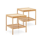 Σετ Ξύλινα Κομοδίνα από Μπαμπού με 1 Ράφι 40 x 40 x 45 cm 2 τμχ Costway CB10426NA-2