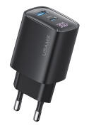 USAMS φορτιστής τοίχου US-CC229 USB & USB-C 30W GaN μαύρος