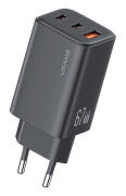 USAMS φορτιστής τοίχου CC265 USB & 2x USB-C 67W GaN μαύρος