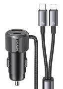 USAMS φορτιστής αυτοκινήτου CC287 με 2 σε 1 καλώδιο USB/USB-C θύρες 66W μαύρος