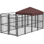 PawHut Outdoor Metal Dog Run with Roof, 282x121x159cm, Καφέ D02-175V00BN