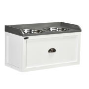 PawHut Σετ 2 Ανοξείδωτα Μπολ Γεύματος με Ξύλινο Συρτάρι για Κατοικίδια 60 x 30 x 36 cm D08-041V00WT