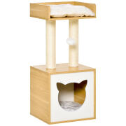 PawHut Cat House με γρατσουνιές σιζάλ, μαξιλάρια και μπάλα που πλένονται, 35x35x81cm, δρυς D30-435