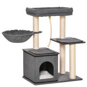 PawHut Cat Scratching Post Tree με κρεβάτι, αιώρα, σπιτάκι και στύλους Sisal, 60x40x83cm, Γκρι D30-447
