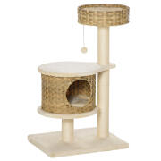 PawHut Scratching Post Tree για ενήλικες γάτες και γατάκια από ρείθρο 95 cm και σπίτι για γάτες σε Rattan και Πολωνούς στο Sisal D30-484