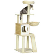 PawHut Cat Tree with House, Scratching Post for Cats, Perch and Stake, 48,5x48,5x141,5 cm, Beige D30-738V00BG