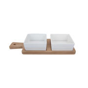 Σετ Σερβιρίσματος με 2 Ορθογώνια Κεραμικά Μπολ και Ξύλινη Βάση SPM DYN-PM645062