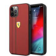Ferrari "Debossed Stripes &amp; Black Lines" Leather Case Θήκη προστασίας από γνήσιο καπιτονέ δέρμα – iPhone 12 Pro Max (Κόκκινη/Quilted Leather)