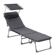 Πτυσσόμενη Μεταλλική Ξαπλώστρα Κήπου με Στρώμα και Σκίαστρο Songmics GCB19UM