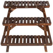 Costway Ανθεκτική Ραφιέρα Φυτών από Καρβονισμένο Ξύλο Έλατου με Τρεις Επίπεδες για Εσωτερική και Εξωτερική Χρήση GT3516