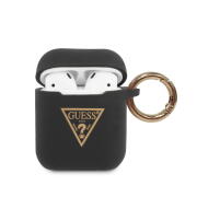 Guess Triangle Logo Silicone Case Θήκη προστασίας από σιλικόνη για Apple Airpods 1/2 (Black/Glitter)