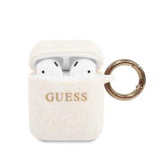 Guess Printed Logo Silicone Case Θήκη προστασίας από σιλικόνη για Apple Airpods 1/2 (White/Glitter)