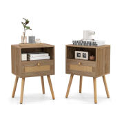 Costway Σετ Ξύλινα Κομοδίνα με 1 Συρτάρι και 1 Ράφι 40 x 30 x 60.5 cm 2 τμχ Costway HU10580OA-2