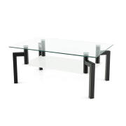 Costway Μεταλλικό Ορθογώνιο Τραπέζι Σαλονιού με Γυάλινη Επιφάνεια 100 x 60 x 43 cm Costway HV10316BK