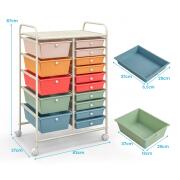 Costway Τροχήλατο καρότσι με 15 συρτάρια, μεταλλικό πλαίσιο, πολύχρωμο, 63 x 37 x 87 cm HW53825GW