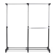 Costway Μεταλλική Διπλή Κρεμάστρα Ρούχων Δαπέδου 91-160 x 43 x 93-168 cm με Ρόδες Costway HW53834