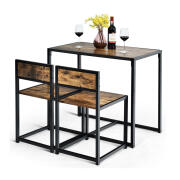 Costway Σετ Μεταλλικό Ορθογώνιο Τραπέζι Τραπεζαρίας με 2 Καρέκλες 90x47x76cm HW66477CF Καφέ Σκούρο