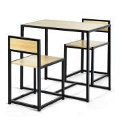 Costway Σετ Μεταλλικό Ορθογώνιο Τραπέζι Τραπεζαρίας με 2 Καρέκλες 90x47x76cm HW66477NA Καφέ