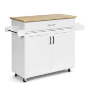 Costway Ξύλινο Τρόλεϊ Κουζίνας με Ντουλάπι και Συρτάρι 116 x 40 x 85 cm Χρώματος Λευκό Costway KC51983WH