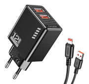 KAKUSIGA φορτιστής τοίχου KSC-1238 με καλώδιο Lightning 2x USB 12W μαύρος