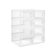 SONGMICS Σετ 8 τμχ Πλαστικά Κουτιά Αποθήκευσης Παπουτσιών Αναδιπλούμενα, Μέγεθος έως 10.5 UK, Διαφανή - Λευκό, LSP08SWT