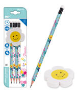 MP σετ ξύλινα μολύβια & γόμα Flowers PE356-02 εξάγωνα HB 5τμχ