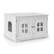 Ξύλινο Ντουλάπι με 2 Πόρτες για Αμμολεκάνη Γάτας 81 x 53 x 49 cm Costway PS7425WH