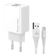 POWERTECH φορτιστής τοίχου PT-1324 με καλώδιο USB-C 2x USB 12W λευκός